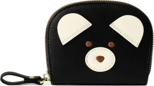YINHEXI Cute Leather Card Holder Wallet for Women, RFID Small Zipper Wallet with Keychain Wristlet, Business Card Holder (Black)