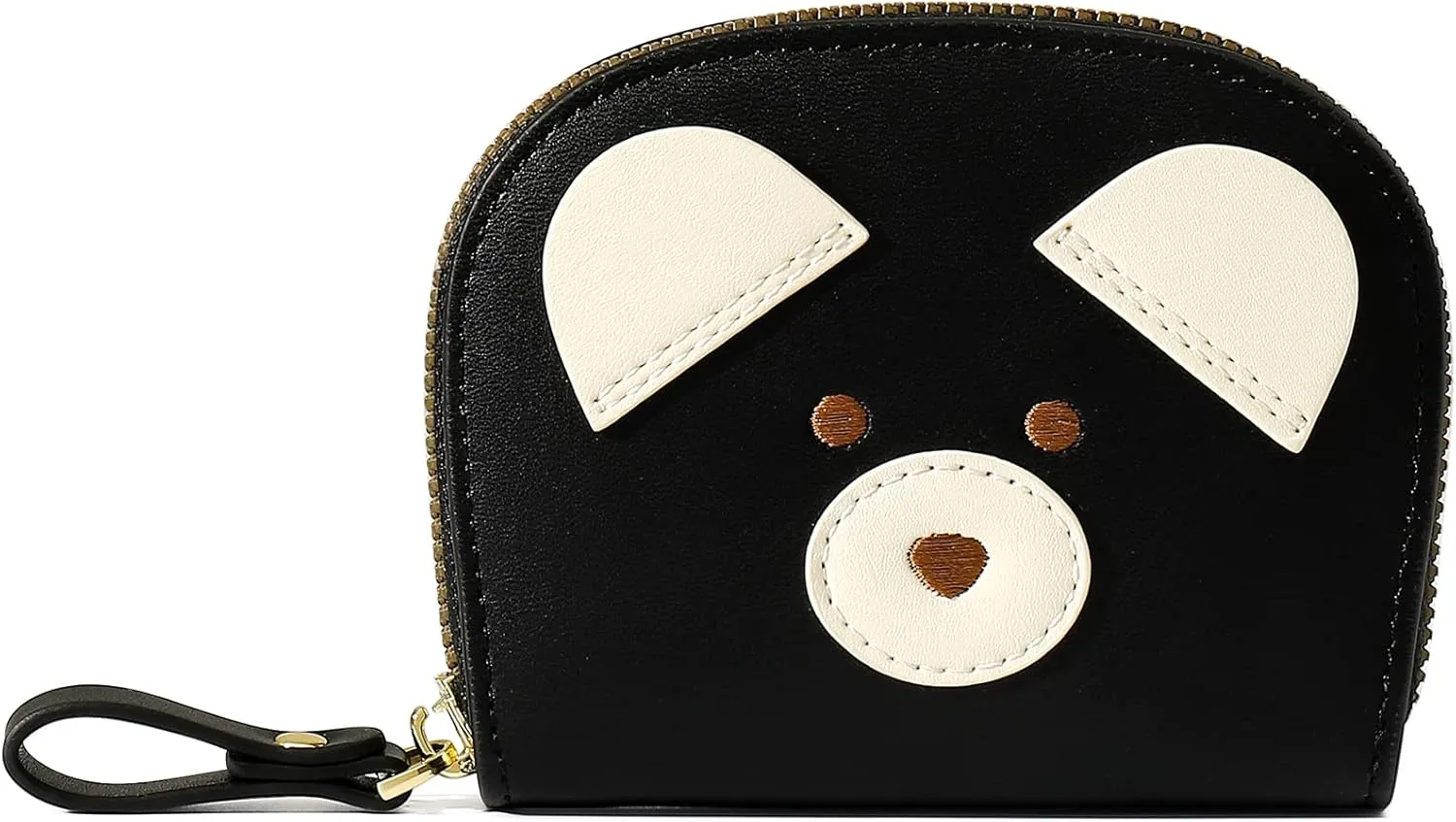 YINHEXI Cute Leather Card Holder Wallet for Women, RFID Small Zipper Wallet with Keychain Wristlet, Business Card Holder (Black)