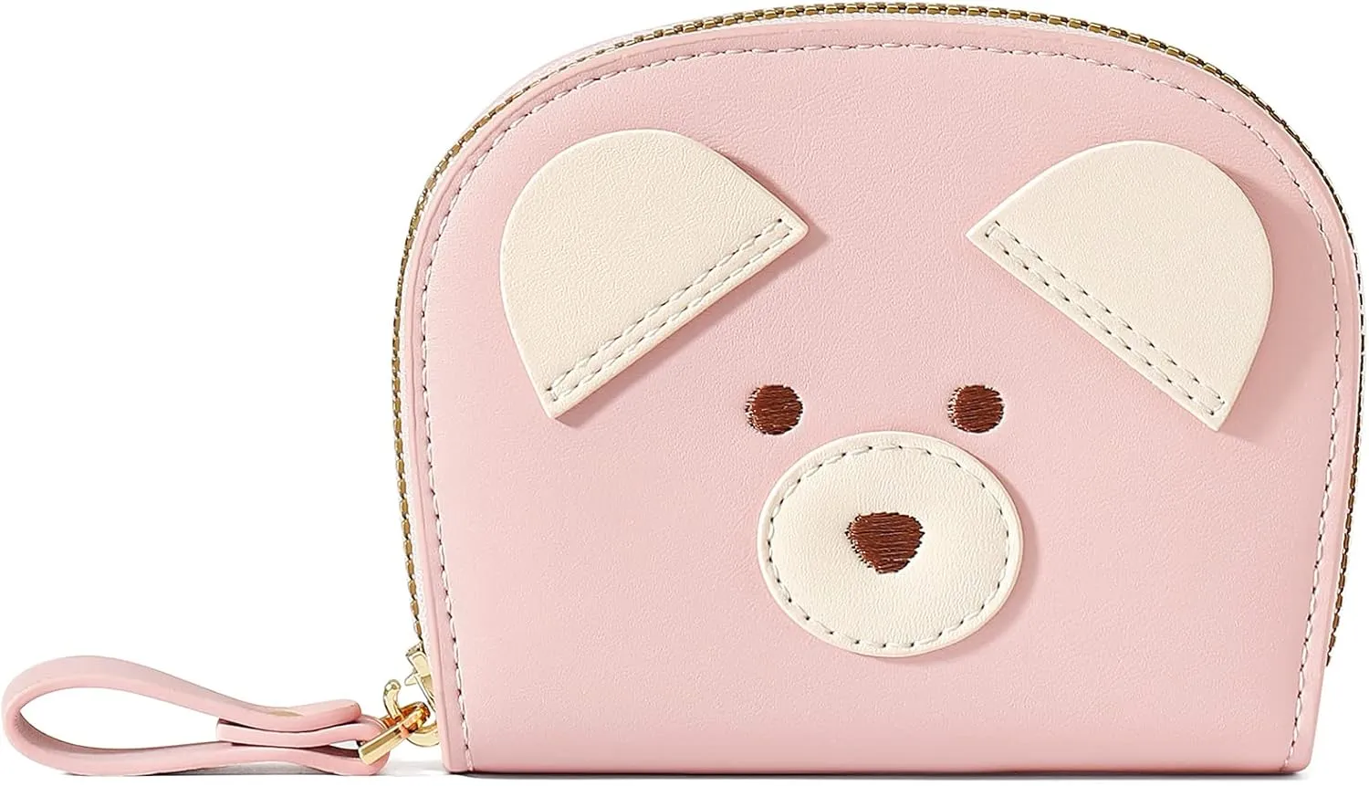 YINHEXI Cute Leather Card Holder Wallet for Women, RFID Small Zipper Wallet with Keychain Wristlet, Business Card Holder (Pink)
