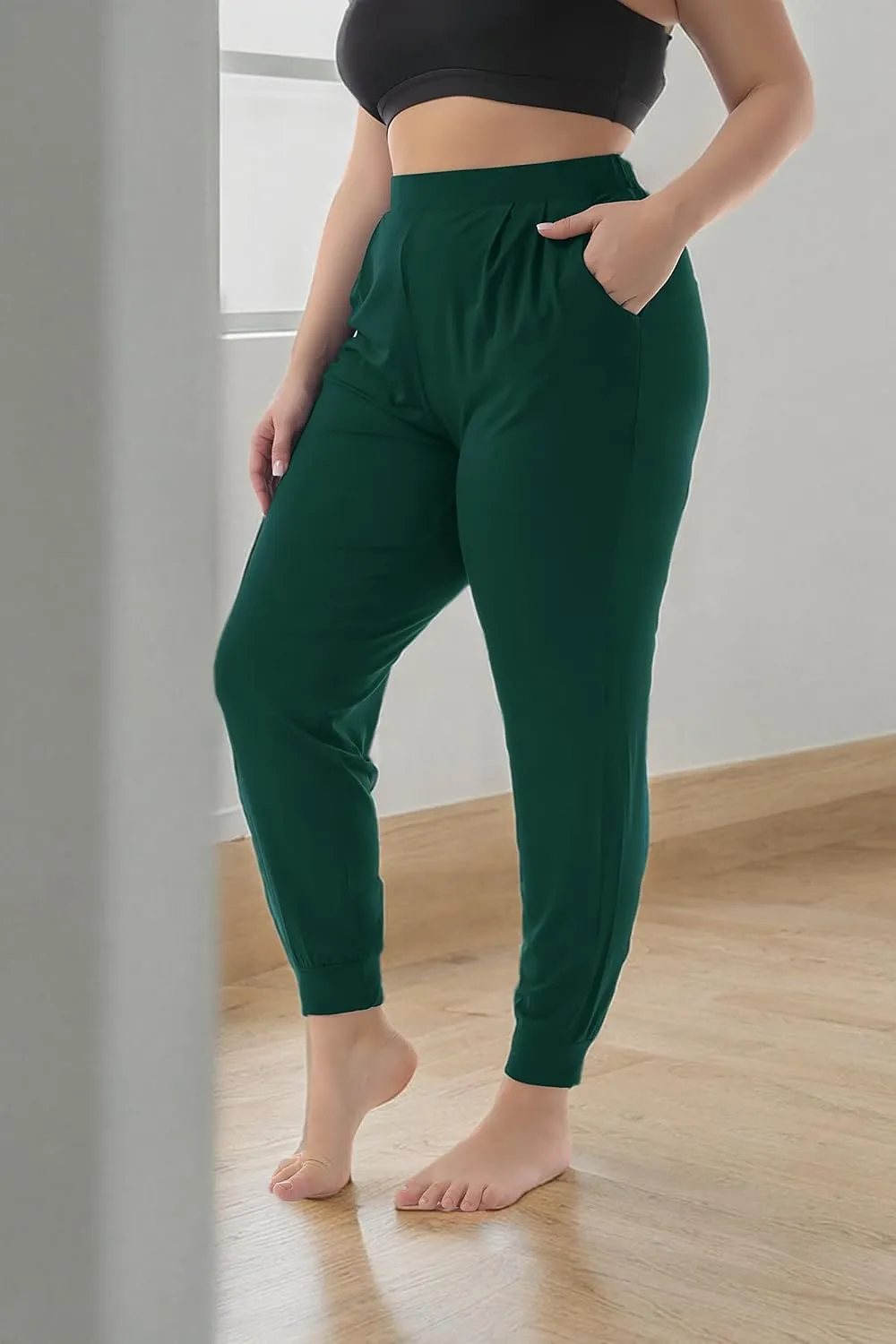 ZERDOCEAN Women's Plus Size Casual Lounge Pants Stretchy Relaxed Jogger Yoga Pants with Pockets